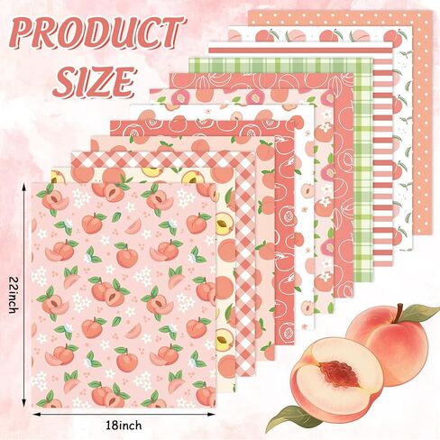 Whaline 12Pcs Peach Cotton Fabric Bundles Pink Green Peach Flower Plaid Fat Quarters Summer Quilting Patchwork for DIY Sewing Craft Decor, 18 x 22 Inch in Saudi Arabia