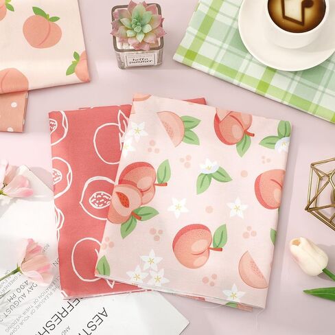 Whaline 12Pcs Peach Cotton Fabric Bundles Pink Green Peach Flower Plaid Fat Quarters Summer Quilting Patchwork for DIY Sewing Craft Decor, 18 x 22 Inch in Saudi Arabia