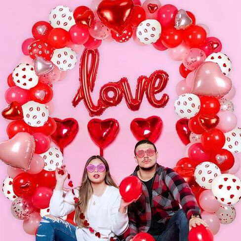 مجموعة بالونات عيد الحب، 140 قطعة من بالونات الأحمر والوردي والأحمر مع بالونات قلب مقاس 18 بوصة و10 بوصة و5 بوصة لتزيين حفلات عيد الحب والذكرى السنوية وحفلات الزفاف وعيد الأم in Kuwait
