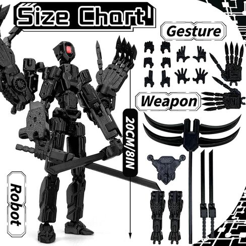 8Inch T13 Assembly Completed Action Figure,3D Printed Multi-Jointed Movable Toy Nova 13 Action Figures Desktop Decorations for Game Lovers Toy (Black) in Saudi Arabia