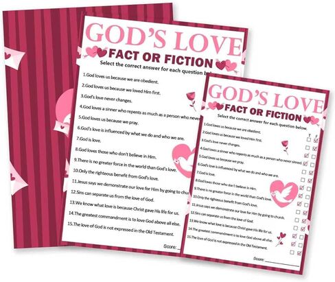 Valentine's Day God's Love Games - Fact Or Fiction - 20 Fill in Valentines Game Cards with 1 Answer Card, Valentine's Day Christian Game Church Party Activity Games for Adults- A02 in Saudi Arabia
