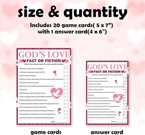 Valentine's Day God's Love Games - Fact Or Fiction - 20 Fill in Valentines Game Cards with 1 Answer Card, Valentine's Day Christian Game Church Party Activity Games for Adults- A02 in Saudi Arabia