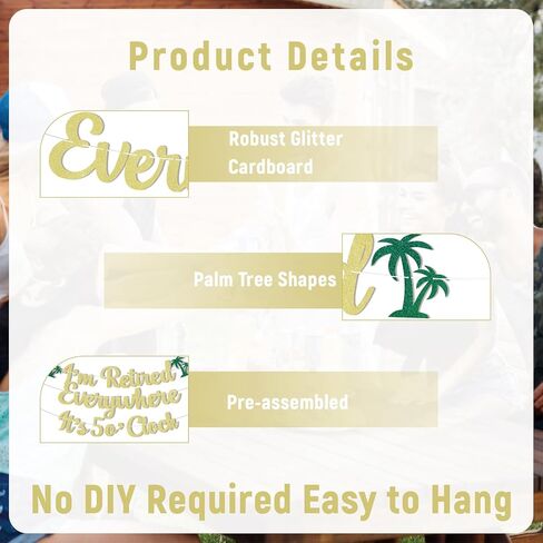 It's 5 o'Clock Everywhere I'm Retired Banner, Summer Retirement Party Decorations, Tropical Happy Retirement Party Decor Gold Glitter in Saudi Arabia