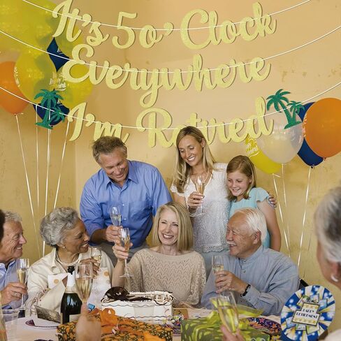It's 5 o'Clock Everywhere I'm Retired Banner, Summer Retirement Party Decorations, Tropical Happy Retirement Party Decor Gold Glitter in Saudi Arabia