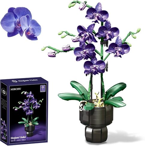 Orchid Flowers Building Sets with Vase, Purple Orchid Botanicals Collection Building Toys for Home Office Decor Desk Decor, Christmas Birthday Gifts for Women Adults Girls Age 8-12+ (666 PCS) in Saudi Arabia