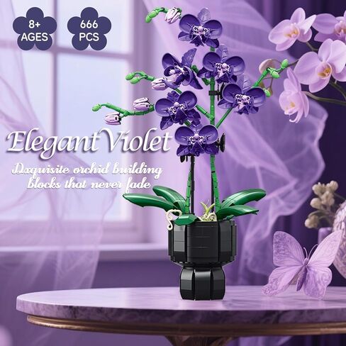 Orchid Flowers Building Sets with Vase, Purple Orchid Botanicals Collection Building Toys for Home Office Decor Desk Decor, Christmas Birthday Gifts for Women Adults Girls Age 8-12+ (666 PCS) in Saudi Arabia