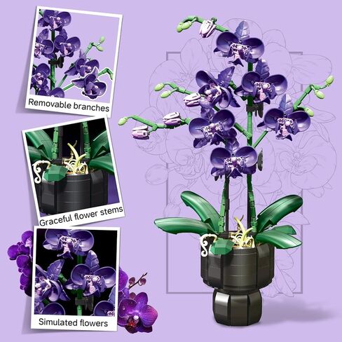 Orchid Flowers Building Sets with Vase, Purple Orchid Botanicals Collection Building Toys for Home Office Decor Desk Decor, Christmas Birthday Gifts for Women Adults Girls Age 8-12+ (666 PCS) in Saudi Arabia