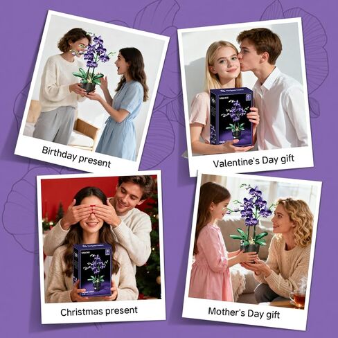 Orchid Flowers Building Sets with Vase, Purple Orchid Botanicals Collection Building Toys for Home Office Decor Desk Decor, Christmas Birthday Gifts for Women Adults Girls Age 8-12+ (666 PCS) in Saudi Arabia
