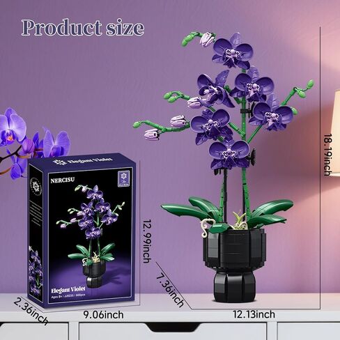 Orchid Flowers Building Sets with Vase, Purple Orchid Botanicals Collection Building Toys for Home Office Decor Desk Decor, Christmas Birthday Gifts for Women Adults Girls Age 8-12+ (666 PCS) in Saudi Arabia