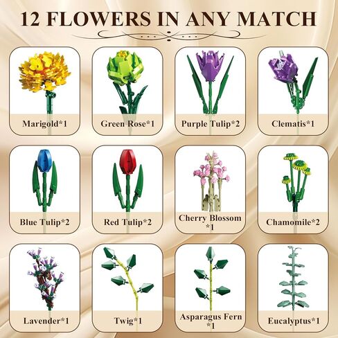 GEVINST Flowers Bouquet Building Set, Artificial Flowers Botanical Collection Kits for Home Decoration, Adults Women Teen Girls Ages 14+, Gifts for Birthdays Valentines Mother's Day in Saudi Arabia