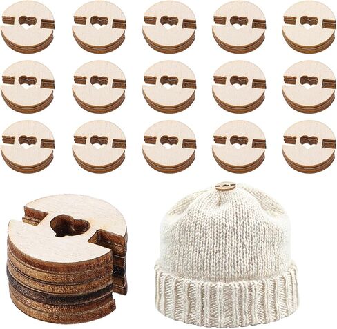 50 PCS Pom Poms Buttons for Hats, 20mm Removable Love Wooden Handmade Buttons, Faux Fur Pom Poms Holder Keepers, Knitted Hat Making Fastener Tool for Knitting Beanies Caps DIY Craft Decoration in Saudi Arabia