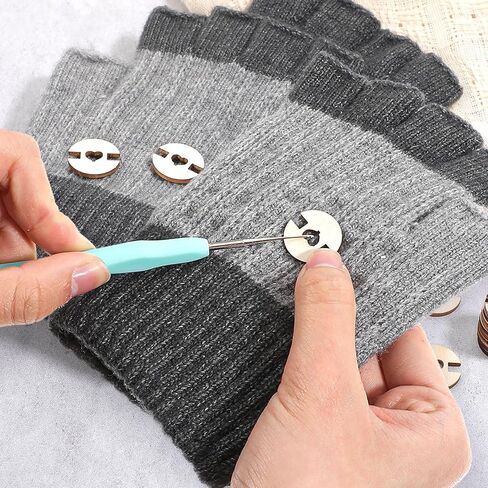 50 PCS Pom Poms Buttons for Hats, 20mm Removable Love Wooden Handmade Buttons, Faux Fur Pom Poms Holder Keepers, Knitted Hat Making Fastener Tool for Knitting Beanies Caps DIY Craft Decoration in Saudi Arabia