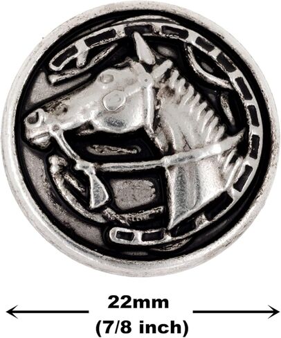Bezelry 12 Pieces Mare and Horseshoe Metal Shank Buttons. 22mm (7/8 inch)(Retro Silver) in Saudi Arabia