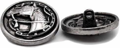 Bezelry 12 Pieces Mare and Horseshoe Metal Shank Buttons. 22mm (7/8 inch)(Retro Silver) in Saudi Arabia