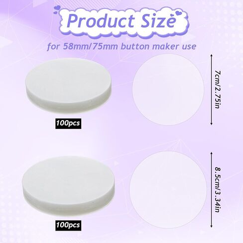200 Pcs Clear Badge Protective Film 58/70mm Button Maker Machine Circle Mylars Button Maker Supplies in Saudi Arabia