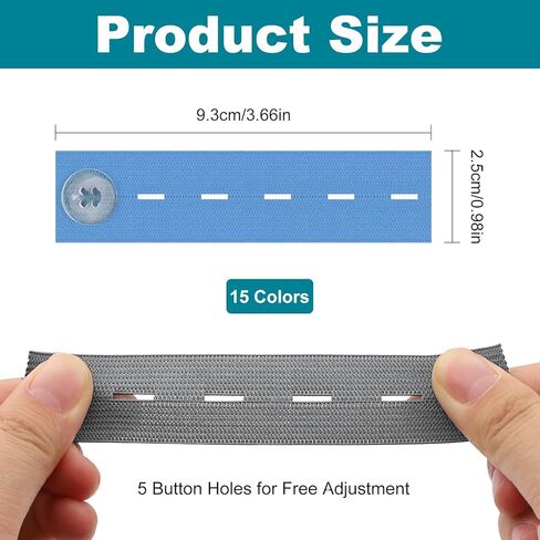 15 PCS Elastic Waist Extenders - Adjustable Button Expander, Maternity Pants Extender, Elastic Adjustable Waistband Button Extenders for Women, Men, Pregnancy (5 Colors) in Saudi Arabia