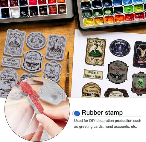 GLOBLELAND Vintage Poison Labels Cling Rubber Stamps 8.7x7 inch Magic Card Frames EVA Cling Mount Stamp Retro Snake Skull Rubber Stamps Set for Card Making Photo Album Decoration DIY Scrapbooking in Saudi Arabia