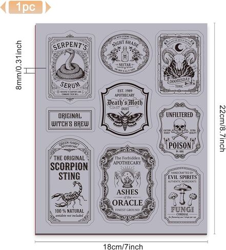 GLOBLELAND Vintage Poison Labels Cling Rubber Stamps 8.7x7 inch Magic Card Frames EVA Cling Mount Stamp Retro Snake Skull Rubber Stamps Set for Card Making Photo Album Decoration DIY Scrapbooking in Saudi Arabia