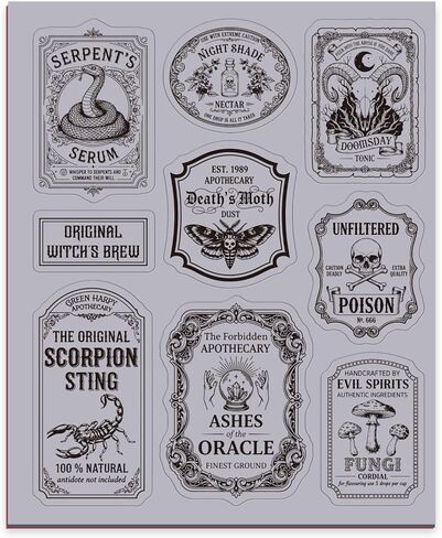 GLOBLELAND Vintage Poison Labels Cling Rubber Stamps 8.7x7 inch Magic Card Frames EVA Cling Mount Stamp Retro Snake Skull Rubber Stamps Set for Card Making Photo Album Decoration DIY Scrapbooking in Saudi Arabia