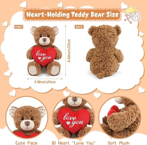 Valentine's Day Teddy Bear Heart-Holding Gift - 8.6 Inch Brown Bear Soft Stuffed Plush Animal, Idea Gift for Her Girlfriend Mom Girls, Cute Plush Toy for Kids Adults in Saudi Arabia