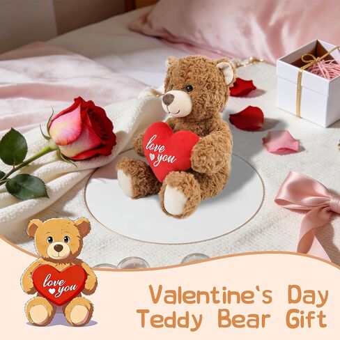 Valentine's Day Teddy Bear Heart-Holding Gift - 8.6 Inch Brown Bear Soft Stuffed Plush Animal, Idea Gift for Her Girlfriend Mom Girls, Cute Plush Toy for Kids Adults in Saudi Arabia