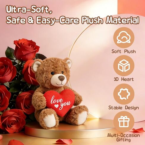 Valentine's Day Teddy Bear Heart-Holding Gift - 8.6 Inch Brown Bear Soft Stuffed Plush Animal, Idea Gift for Her Girlfriend Mom Girls, Cute Plush Toy for Kids Adults in Saudi Arabia