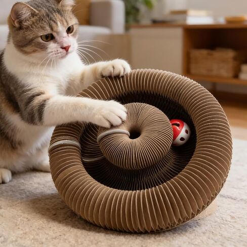 Accordion-Style Corrugated Paper Cat Scratch Pad Bed, Wear-Resistant, Lint-Free, Self-Amusing Nail Sharpening Cat Toy, Collapsible Interactive Pet Toy in Saudi Arabia