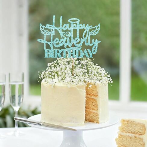 غلاف كعكة عيد ميلاد سعيد سماوي، غلاف كعكة عيد ميلاد هيفنسنت للنساء والرجال، زخرفة كعكة جناح الملاك السماوي باللون الأزرق السماوي لمستلزمات حفلات الجنازة in Kuwait