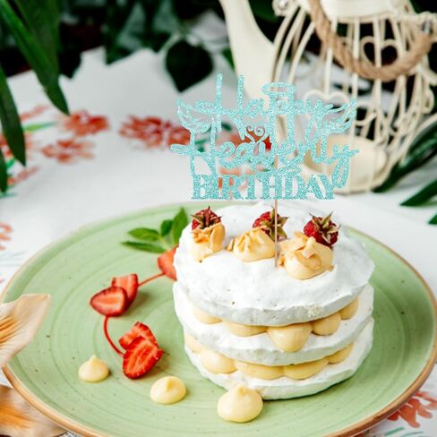 غلاف كعكة عيد ميلاد سعيد سماوي، غلاف كعكة عيد ميلاد هيفنسنت للنساء والرجال، زخرفة كعكة جناح الملاك السماوي باللون الأزرق السماوي لمستلزمات حفلات الجنازة in Kuwait