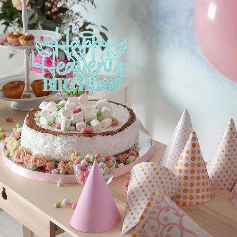غلاف كعكة عيد ميلاد سعيد سماوي، غلاف كعكة عيد ميلاد هيفنسنت للنساء والرجال، زخرفة كعكة جناح الملاك السماوي باللون الأزرق السماوي لمستلزمات حفلات الجنازة in Kuwait