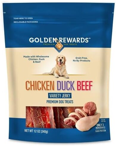 Golden|Rewards Premium High-Protein Dog Treats – Chicken, Duck & Beef Jerky Variety – Single Ingredient, Grain-Free – 12 oz Bag in Saudi Arabia