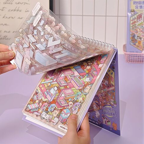 كتاب ملصقات المشهد ثلاثي الأبعاد للبالغين 20 مجموعة من الملصقات العلاجية لتخفيف التوتر وتمرير الوقت في المنزل DIY، المنزل السحري، ملصقات مشاهد المطاعم للأطفال لطيف على شكل حيوانات كرتونية in Kuwait