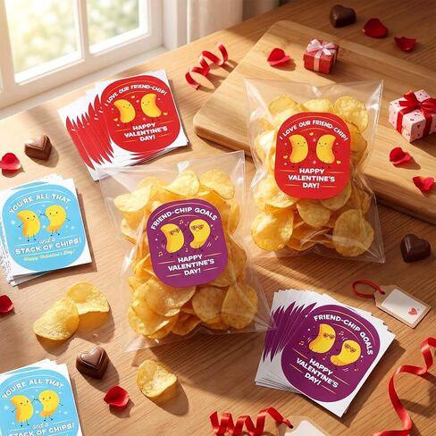 60 Pcs Friend-chip Themed Valentine's Day Stickers Potato Chips Valentines Party Favor Stickers Labels for Snack Size Chips Friends Gift Wrapping in Saudi Arabia