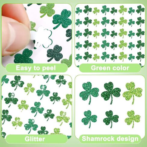 Gueevin 1200 Pcs Glitter Shamrock Stickers Mini St. Patrick's Day Clover Stickers Irish Day Themed Party Holiday Gifts for Teacher Reward Sheet Home Favor Gift Supplies in Saudi Arabia