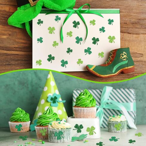Gueevin 1200 Pcs Glitter Shamrock Stickers Mini St. Patrick's Day Clover Stickers Irish Day Themed Party Holiday Gifts for Teacher Reward Sheet Home Favor Gift Supplies in Saudi Arabia