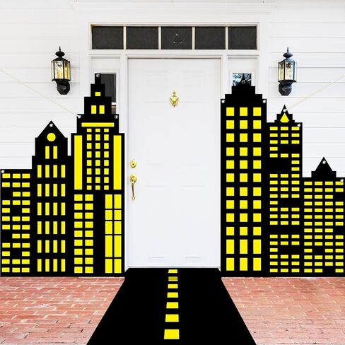 Comic Hero Party Door Cover Banners Super Theme Hero Birthday Party Road Decoration Cityscape-Themed Door Hanging Backdrop Comic Theme Photo Props Background for Kids Birthday Parties Supplies in Saudi Arabia