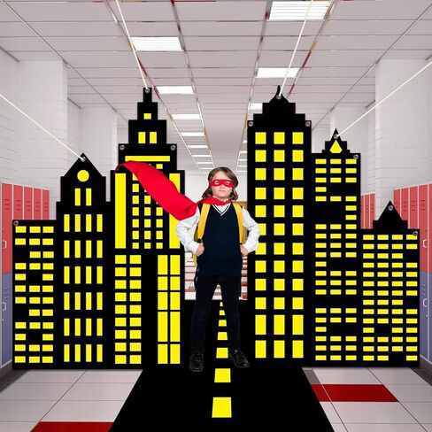 Comic Hero Party Door Cover Banners Super Theme Hero Birthday Party Road Decoration Cityscape-Themed Door Hanging Backdrop Comic Theme Photo Props Background for Kids Birthday Parties Supplies in Saudi Arabia