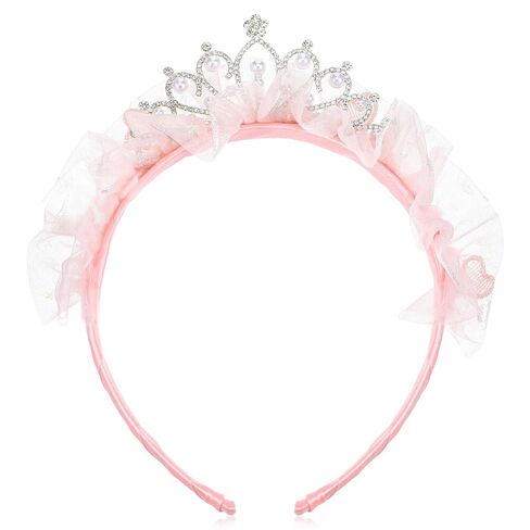 Bremorou Princess Tiara Crown Headband Pink Tulle Bow Tiara Headband Fairy Crown For Birthday Party Tiaras And Crowns Cosplay Fairy Costume Accessories in Saudi Arabia