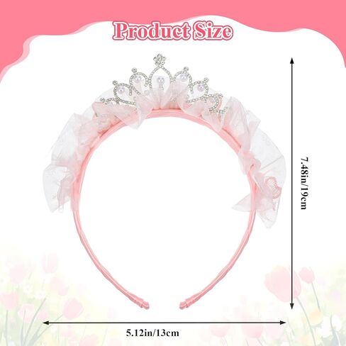 Bremorou Princess Tiara Crown Headband Pink Tulle Bow Tiara Headband Fairy Crown For Birthday Party Tiaras And Crowns Cosplay Fairy Costume Accessories in Saudi Arabia