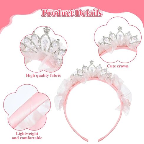Bremorou Princess Tiara Crown Headband Pink Tulle Bow Tiara Headband Fairy Crown For Birthday Party Tiaras And Crowns Cosplay Fairy Costume Accessories in Saudi Arabia