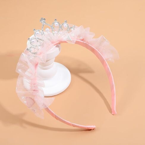Bremorou Princess Tiara Crown Headband Pink Tulle Bow Tiara Headband Fairy Crown For Birthday Party Tiaras And Crowns Cosplay Fairy Costume Accessories in Saudi Arabia