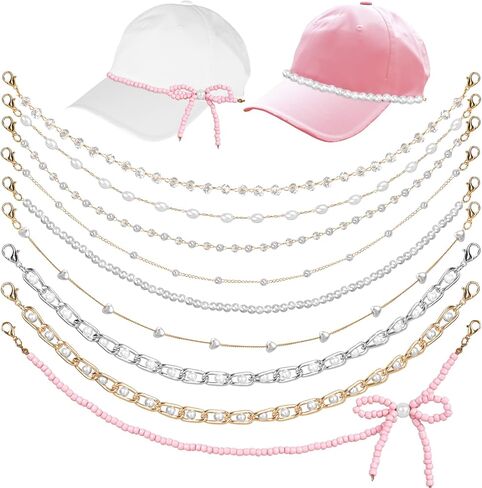 JarThenaAMCS 9 Pcs Pearl Trucker Hat Chains Hat Charms Chains Bill Decoration DIY Metal Chain For Women Men Mesh Baseball Cap Trucker Hats Accessory in Saudi Arabia