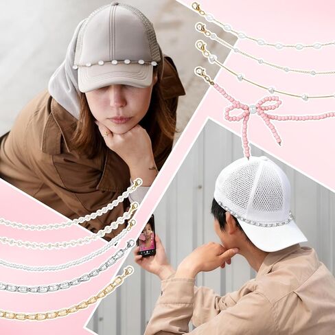 JarThenaAMCS 9 Pcs Pearl Trucker Hat Chains Hat Charms Chains Bill Decoration DIY Metal Chain For Women Men Mesh Baseball Cap Trucker Hats Accessory in Saudi Arabia