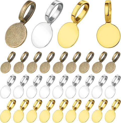 150 Pcs Bails for Jewelry Making Glue on Flat Pad Bails Round Pendants Charms Connector Hanger Glue on Pendant Bail for Pendants DIY Craft Jewelry Making Accessories (Gold, Silver, Bronz) in Saudi Arabia