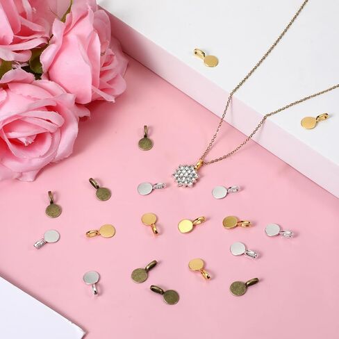 150 Pcs Bails for Jewelry Making Glue on Flat Pad Bails Round Pendants Charms Connector Hanger Glue on Pendant Bail for Pendants DIY Craft Jewelry Making Accessories (Gold, Silver, Bronz) in Saudi Arabia