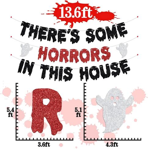 There's Some Horrors in This House Banner - Have a Killer Birthday/Scream Bloody Slayer Murder theme Spooky Creepy Decor Sign, Halloween Horror Movie Night Party Decoration Supplies in Saudi Arabia