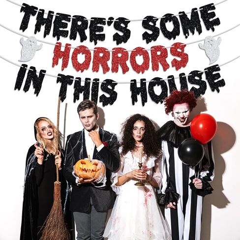 There's Some Horrors in This House Banner - Have a Killer Birthday/Scream Bloody Slayer Murder theme Spooky Creepy Decor Sign, Halloween Horror Movie Night Party Decoration Supplies in Saudi Arabia
