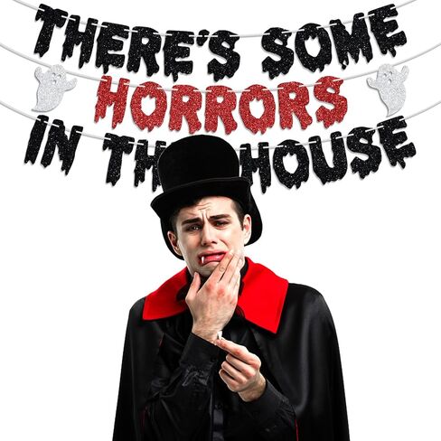 There's Some Horrors in This House Banner - Have a Killer Birthday/Scream Bloody Slayer Murder theme Spooky Creepy Decor Sign, Halloween Horror Movie Night Party Decoration Supplies in Saudi Arabia