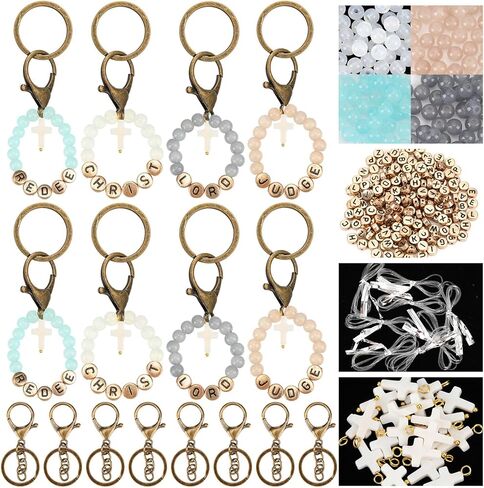 Ferreve 448pcs Easter Christian Keychain Making Kit Cross Beads Keychain Making Craft Religious DIY Cross Beads and Charms for Easter Teacher Appreciation Gifts Church Activities in Saudi Arabia