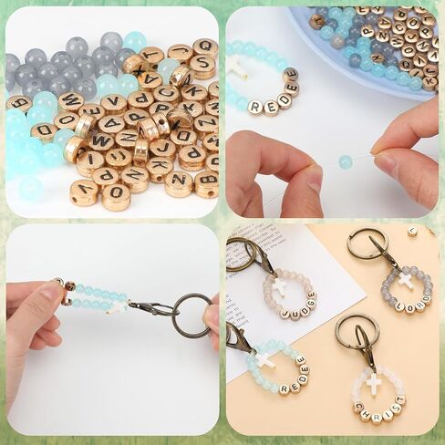 Ferreve 448pcs Easter Christian Keychain Making Kit Cross Beads Keychain Making Craft Religious DIY Cross Beads and Charms for Easter Teacher Appreciation Gifts Church Activities in Saudi Arabia